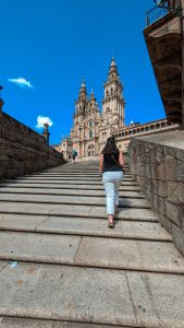 Vistas de catedral de Santiago de Compostela en Galicia.